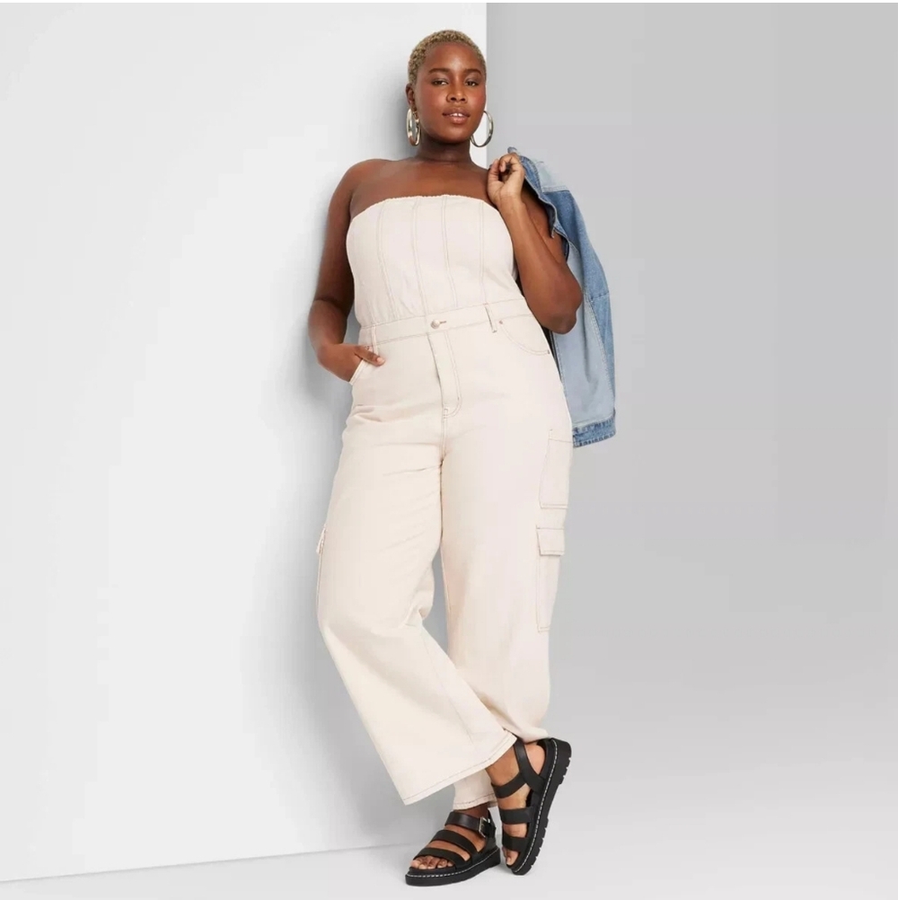 Wild Fable Cream Off White Strapless Cargo Pocket Jumpsuit Wide Legs 2XL